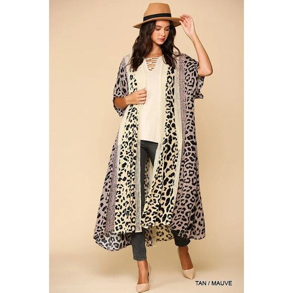 Gigio Boho Animal Print Lagenlook Kimono Cardigan Mesh Duster Plus Size 1XL 1X - Picture 16 of 16